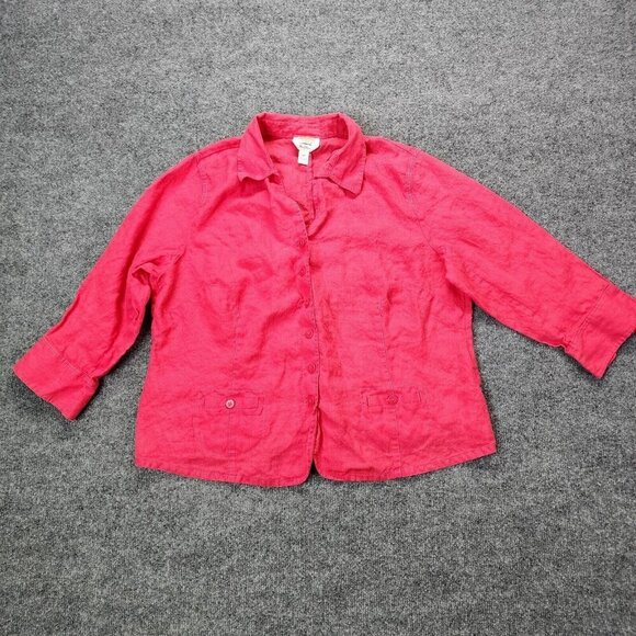 Talbots 100% Irish Linen Lagenlook Button Down Pink Shirt Womens 18W - Picture 1 of 12